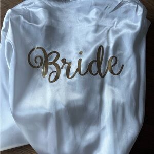 White Bride Robe with Gold Lettering
